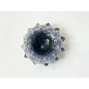 MCM Bubble Hand Blown Glass Blue Ruffled Edge Glass Bowl | Catchall Dish